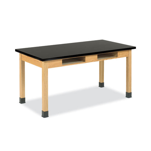 Classroom Book Compartment Science Table, 72w X 24d X 30h, Black Chemguard High Pressure Laminate (hpl) Top, Oak Base