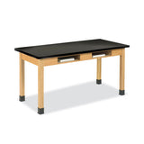 Classroom Book Compartment Science Table, 60w X 24d X 30h, Black Chemguard High Pressure Laminate (hpl) Top, Oak Base