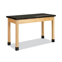 Classroom Science Table, 48w X 24d X 30h, Black Epoxy Resin Top, Oak Base