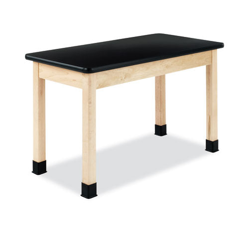 Classroom Science Table, 48w X 24d X 36h, Black High Pressure Laminate (hpl) Top, Oak Base