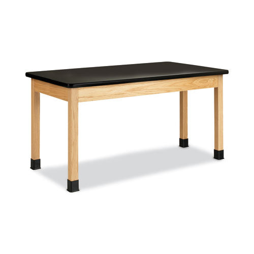 Classroom Science Table, 60w X 30d X 30h, Black Chemguard High Pressure Laminate (hpl) Top, Oak Base