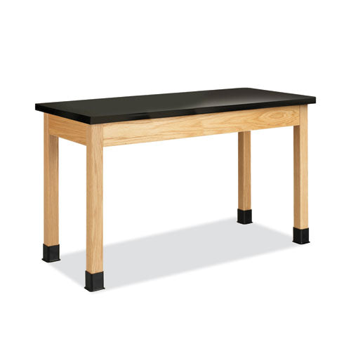 Classroom Science Table, 54w X 24d X 30h, Black Chemguard High Pressure Laminate (hpl) Top, Oak Base
