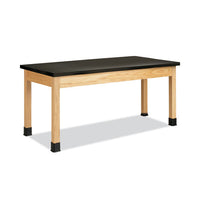 Classroom Science Table, 72w X 24d X 30h, Black Chemguard High Pressure Laminate (hpl) Top, Oak Base
