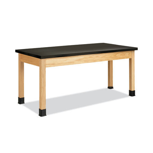 Classroom Science Table, 72w X 24d X 30h, Black Chemguard High Pressure Laminate (hpl) Top, Oak Base
