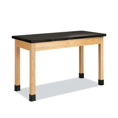 Classroom Science Table, 60w X 24d X 30h, Black Chemguard High Pressure Laminate (hpl) Top, Oak Base