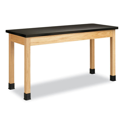 Classroom Science Table, 60w X 24d X 36h, Black Epoxy Resin Top, Oak Base