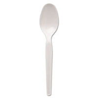 Plastic Cutlery, Heavyweight Teaspoons, White, 100-box