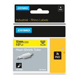 Rhino Heat Shrink Tubes Industrial Label Tape, 0.37" X 5 Ft, White-black Print