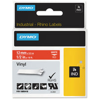 Rhino Permanent Vinyl Industrial Label Tape, 0.5" X 18 Ft, Red-white Print