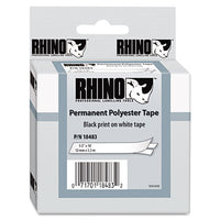 Rhino Permanent Poly Industrial Label Tape, 0.5" X 18 Ft, White-black Print