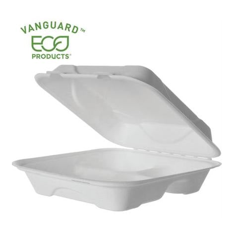 Vanguard Renewable And Compostable Sugarcane Clamshells, 1-compartment, 8 X 8 X 3, White, 200-carton