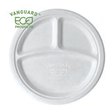 Vanguard Renewable And Compostable Sugarcane Plates, 3 Compartment, 10", White, 500-carton