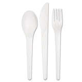 Plantware Compostable Cutlery Kit, Knife-fork-spoon-napkin, 6", Pearl White, 250 Kits-carton