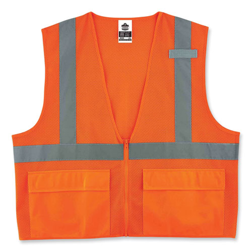 Glowear 8220z Class 2 Standard Mesh Zipper Vest, Polyester, Small/medium, Orange, Ships In 1-3 Business Days