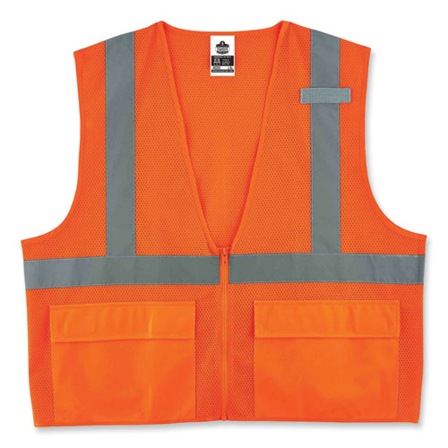 Glowear 8220z Class 2 Standard Mesh Zipper Vest, Polyester, 4x-large/5x-large, Orange, Ships In 1-3 Business Days