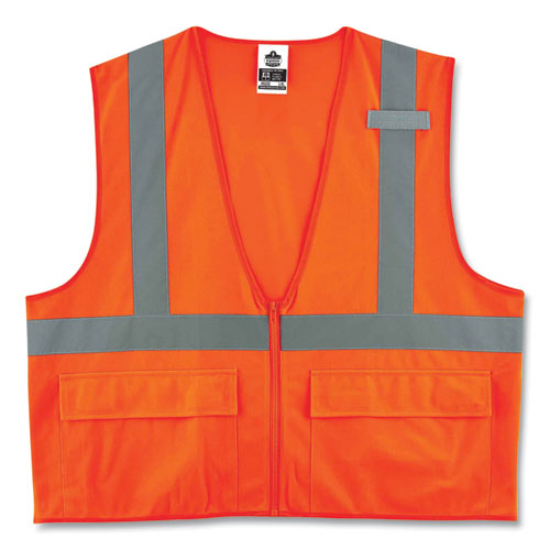 Glowear 8225z Class 2 Standard Solid Vest, Polyester, Orange, 4x-large/5x-large, Ships In 1-3 Business Days