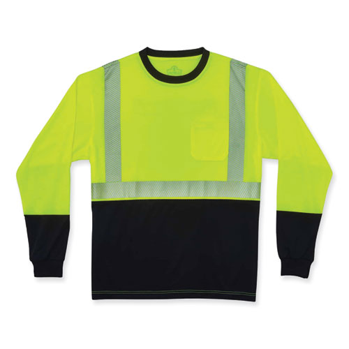 Glowear 8281bk Class 2 Long Sleeve Shirt With Black Bottom, Polyester, Small, Lime, Ships In 1-3 Business Days