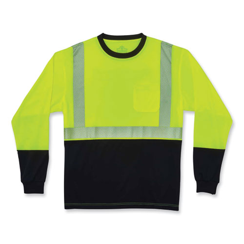 Glowear 8281bk Class 2 Long Sleeve Shirt With Black Bottom, Polyester, 4x-large, Lime, Ships In 1-3 Business Days