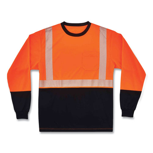 Glowear 8281bk Class 2 Long Sleeve Shirt With Black Bottom, Polyester, Small, Orange, Ships In 1-3 Business Days