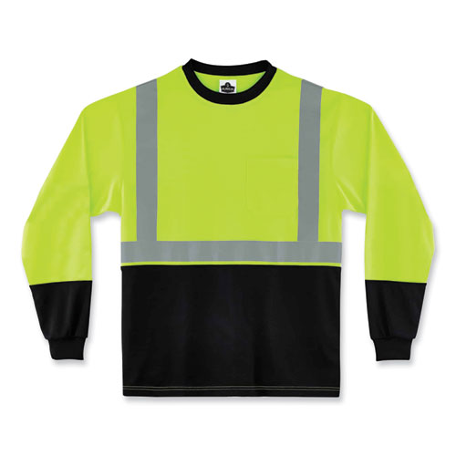 Glowear 8291bk Type R Class 2 Black Front Long Sleeve T-shirt, Polyester, Small, Lime, Ships In 1-3 Business Days