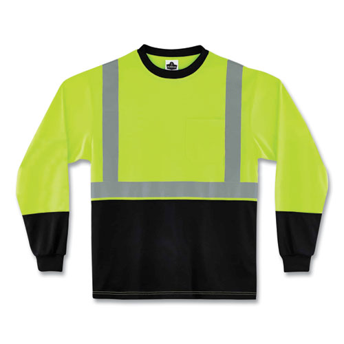 Glowear 8291bk Type R Class 2 Black Front Long Sleeve T-shirt, Polyester, Medium, Lime, Ships In 1-3 Business Days