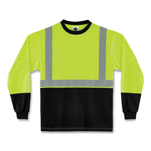 Glowear 8291bk Type R Class 2 Black Front Long Sleeve T-shirt, Polyester, Large, Lime, Ships In 1-3 Business Days