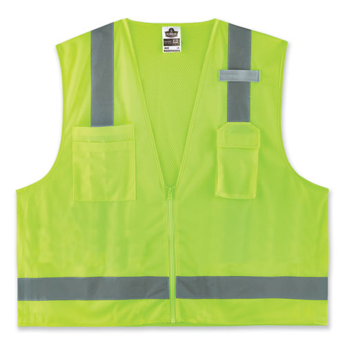Glowear 8249z-s Single Size Class 2 Economy Surveyors Zipper Vest, Polyester, 5x-large, Lime, Ships In 1-3 Business Days
