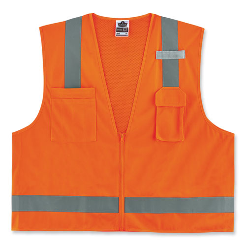 Glowear 8249z-s Single Size Class 2 Economy Surveyors Zipper Vest, Polyester, 5x-large, Orange, Ships In 1-3 Business Days