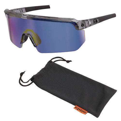 Skullerz Aegir Safety Glasses With Mirrored Lenses, Clear Smoke Frame, Blue Mirror Polycarbonate Lens, Ships In 1-3 Bus Days