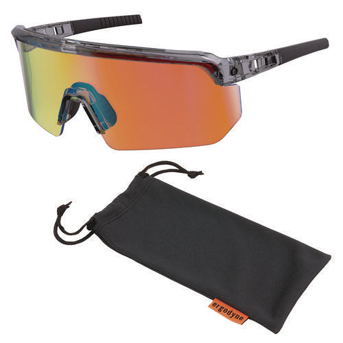 Skullerz Aegir Safety Glasses, Mirrored Lenses, Clear Smoke Nylon Frame, Orange Mirror Polycarb Lens, Ships In 1-3 Bus Days
