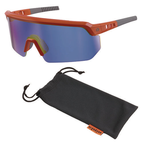 Skullerz Aegir Safety Glasses, Mirrored Lenses, Orange Nylon Frame, Blue Mirror Polycarbonate Lens, Ships In 1-3 Bus Days