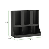 Flume Six-section Upright Coffee Condiment-cup Organizer, Black, 11.5 X 6.5 X 15