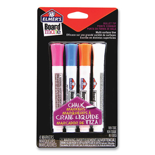Boardmate Wet Erase Chalk Markers, Broad Bullet Tip, Assorted Colors, 4-pack