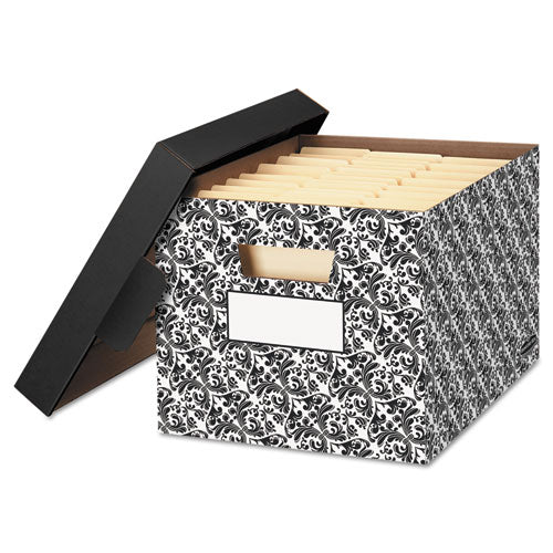 Stor-file Decorative Medium-duty Storage Box, Letter-legal Files, 12.5" X 16.25" X 10.5", Black-white Brocade Design, 4-ct
