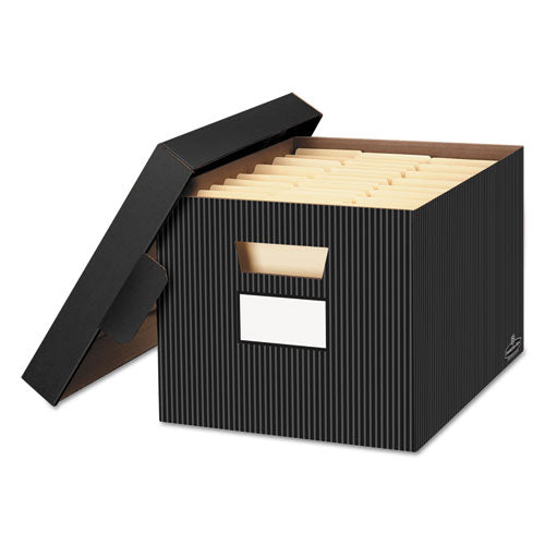 Stor-file Decorative Medium-duty Storage Box, Letter-legal Files, 12.5" X 16.25" X 10.25", Black-gray Pinstripe Design, 4-ct