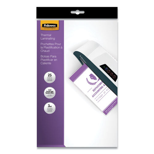 Laminating Pouches, 3 Mil, 9" X 14.5", Gloss Clear, 25-pack