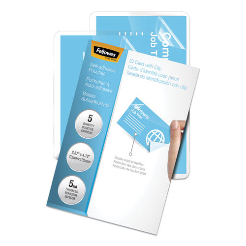 Self-adhesive Laminating Pouches, 5 Mil, 3.88" X 2.38", Gloss Clear, 5-pack