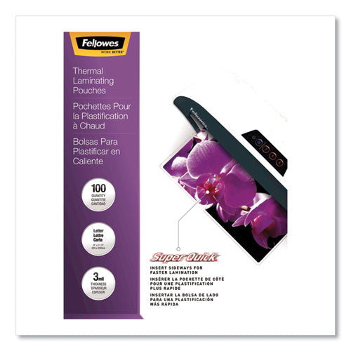 Superquick Thermal Laminating Pouches, 3 Mil, 9" X 11.5", Gloss Clear, 100-pack