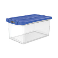 Latch Lid Storage Bin, 22.38" X 14.19" X 10.63", Clear-blue