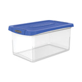 Latch Lid Storage Bin, 22.38" X 14.19" X 10.63", Clear-blue