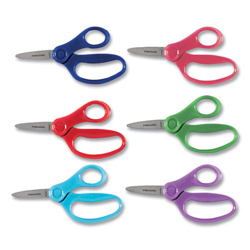 Kids Scissors, Pointed Tip, 5" Long, 1.75" Cut Length, Straight Handles, Randomly Assorted Colors