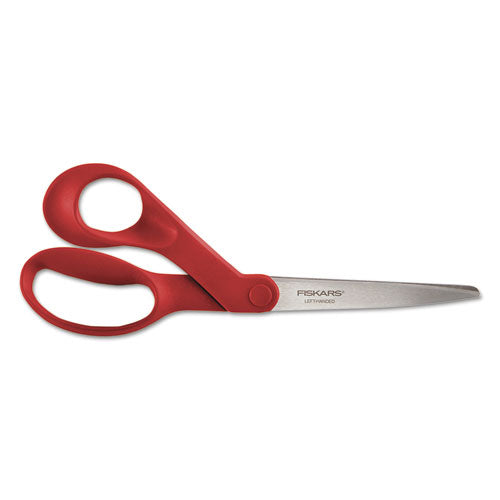 Our Finest Left-hand Scissors, 8" Long, 3.3" Cut Length, Red Offset Handle