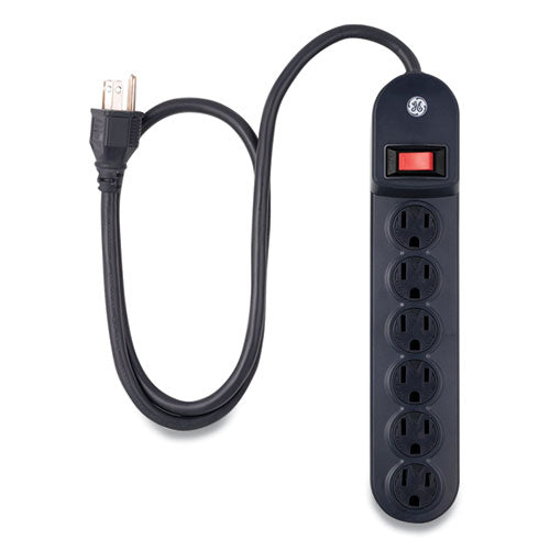 Heavy Duty Six Outlet Power Strip, 3 Ft Cord, Black