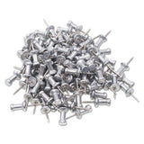Aluminum Head Push Pins, Aluminum, Silver, 3-8", 100-box