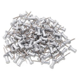 Aluminum Head Push Pins, Aluminum, Silver, 1-2", 100-box