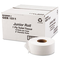 Jrt Jumbo Bath Tissue, Septic Safe, 1-ply, White, 9" Dia, 12 Rolls-carton