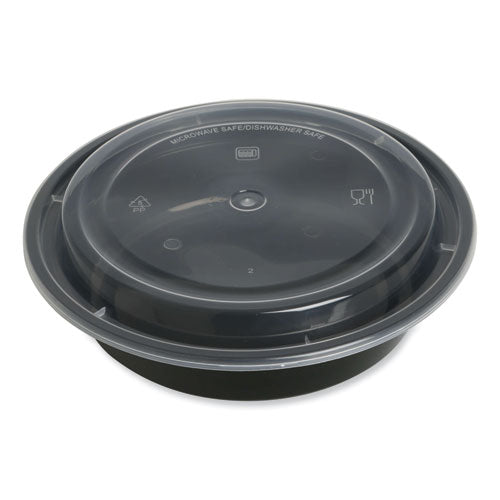 Food Container, 24 Oz, 7.28 X 7.28 X 1.96, Black/clear, Plastic, 150/carton