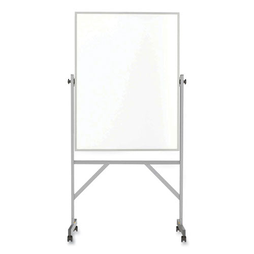 Reversible Magnetic Porcelain Whiteboard With Satin Aluminum Frame And Stand, 36 X 48, White Surface, Ships In 7-10 Bus Days