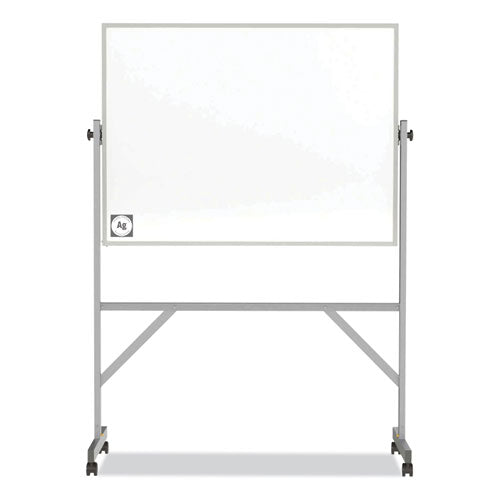 Reversible Magnetic Hygienic Porcelain Whiteboard, Satin Aluminum Frame/stand, 48 X 36, White Surface, Ships In 7-10 Bus Days
