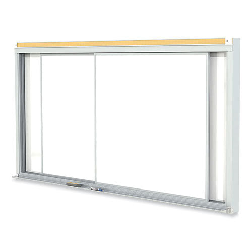 Horizontal Sliding Porcelain Magnetic Whiteboard, 120 X 48, White Surface, Satin Aluminum Frame, Ships In 7-10 Business Days